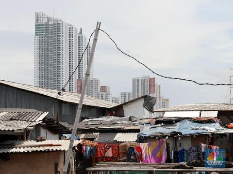 Suasana pemukiman di Kawasan Muara Angke, Jakarta, Selasa (23/1/2018)