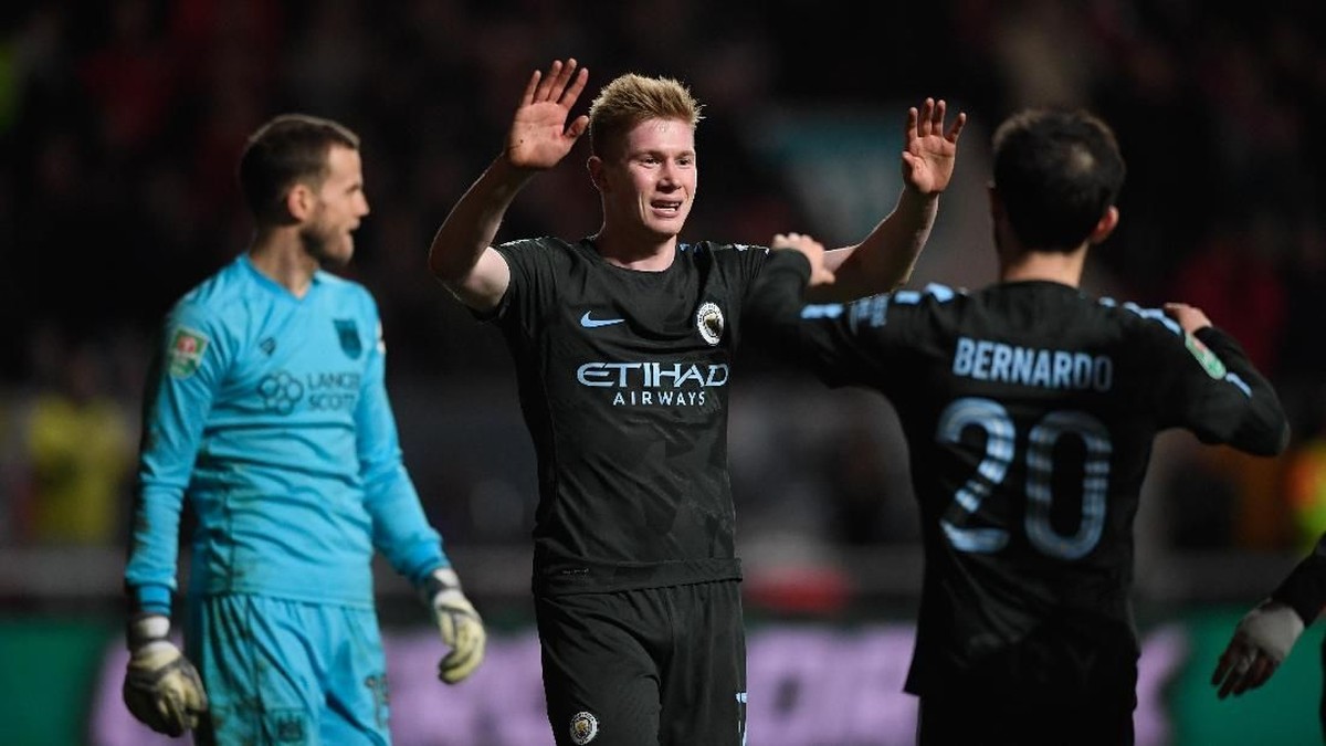 Kevin De Bruyne merayakan golnya ke gawang Bristol City (Stu Forster/Getty Images)