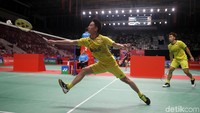 Kevin/Marcus bertanding melawan Tinn Isriyanet/Kittisak Namdas di Indonesia Masters 2018 yang dihelat di Istora Senayan, Jakarta, Rabu (24/1).