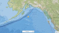 Gempa bumi mengguncang wilayah sekitar 256 kilometer tenggara Chiniak, Alaska, Amerika Serikat. Gempa tersebut berkekuatan 8,2 Skala Richter (SR).   Foto: USGS