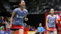 Ekspresi kemenangan Rizki Amelia Pradipta.