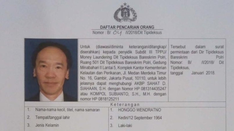 Polisi Surati Negara-negara yang Diduga Lokasi Pelarian Honggo Polisi Surati Negara-negara yang Diduga Lokasi Pelarian Honggo