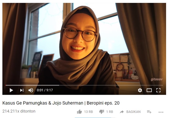 Hal yang unik dari channel Youtube Gita adalah segmen beropini. Gitasav berani berpendapat mengenai isu-isu terkini seperti Islamophobia, aktris yang buka kerudung, hingga pelecehan agama yang dilakukan oleh publik figur. Foto: Instagram
