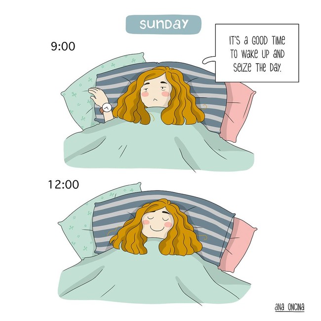 Sebagian wanita selalu beranggapan bahwa hari libur adalah waktu yang tepat untuk memulai hari dengan kegiatan menyenangkan, tapi nyatanya kenyamanan kasur lebih membuatnya terlena untuk melanjutkan tidur hingga siang hari. Foto: Ana Oncina 