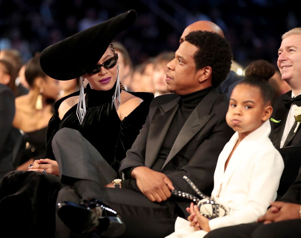 NEW YORK, NY - JANUARY 28:  (L-R) Jay-Z, Blue Ivy and Beyonce attend the 60th Annual GRAMMY Awards at Madison Square Garden on January 28, 2018 in New York City.  (Photo by Christopher Polk/Getty Images for NARAS)