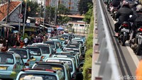 Akibat demo tersebut, flyover Jati Baru mengalami kemacetan.