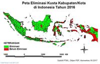 Peta eliminasi kusta di kabupaten/kota Indonesia.