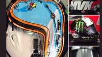 Maverick Vinales tak mau kalah dengan rekan setimnya itu. Pebalap Yamaha ini mengenakan helm terinspirasi dari karya pelukis ternama Spanyol Salvador Dali. Foto: Twitter @maverickmack25