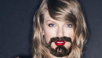 Bibir merah seksi Taylor Swift jadi aneh ya jika ditambahkan jenggot. (Dok. Bored Panda)