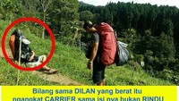 Berat itu yang bagaimana ya, Dilan? Kata para pendaki ini, yang berat bukan rindu tapi tas keril dengan seisinya (komedi_gunung/Instagram)