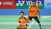 Hendra/Ahsan memulai debut pada 2018 dengan tampil di India Terbuka mulai hari ini. Mereka sempat berpisah satu tahun. (Widya Amelia/Humas PBSI)