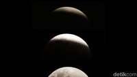 Foto menampilkan fase gerhana bulan atau super blue blood moon di Jakarta.