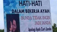 Reklame unik ini berada di proyek jalan Solo-Kertosono. Kalimatnya seperti curhatan istri kepada suami. (Istimewa/Katigaku).