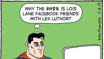Teknologi kadang juga jadi pemicu kasus perselingkuhan. Superman pun curiga Lois Lane berteman dengan Lex Luthor. (Foto: Internet)