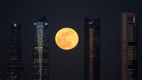 Supermoon di antara 4 gedung pencakar langit Madrid (Foto: Dok. REUTERS/Paul Hanna)