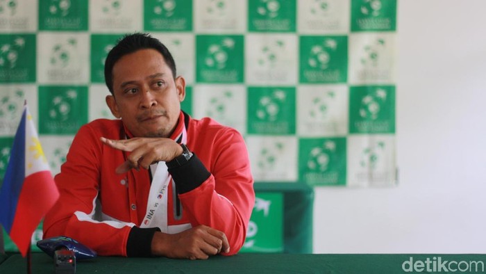 Febi Widhiyanto, kapten tim David Cup Indonesia dalam konferensi pers, Kamis (1/2/2018).