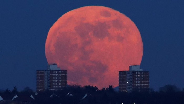 Fenomena Super Blue Blood Moon yang terjadi di London, Inggris, pada tahun lalu. Foto: Dok. REUTERS/Toby Melville Fenomena Super Blue Blood Moon yang terjadi di London, Inggris, pada tahun lalu. Foto: Dok. REUTERS/Toby Melville