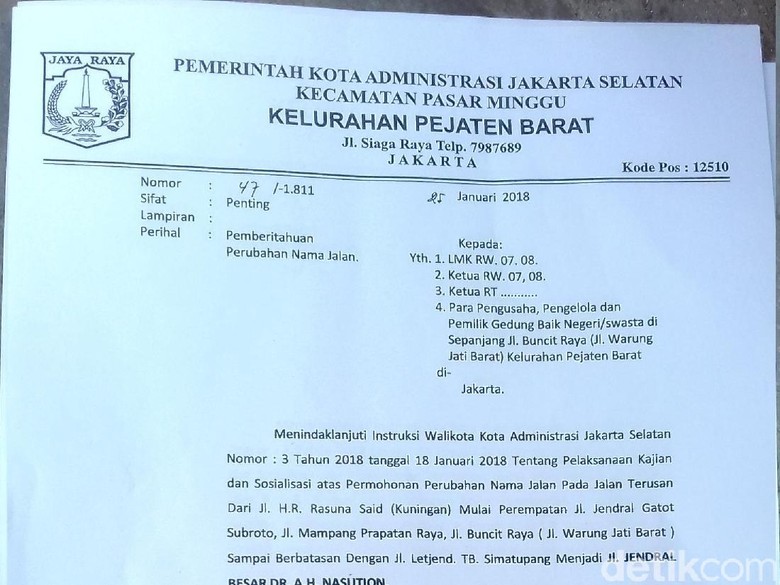 Warga Mulai Terima Surat Edaran Pergantian Nama Jl Ah Nasution