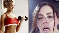 Siapa yang merasa seperti meme ini? Di gym, wanita lain terlihat cantik, tapi di gambar lainnya terlihat wajah kelelahan. Foto: Instagram