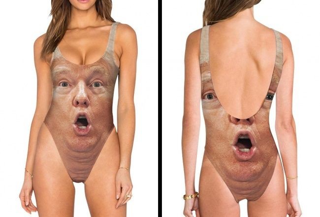Kalau kamu memakai baju renang bergambar Donald Trump ini, dijamin kamu jadi pusat perhatian. Foto: Istimewa