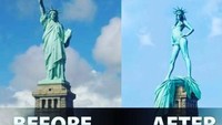 Lucu sekali, di kala patung Liberty dibuat meme fitness. Setelah fitness, patung tersebut menampilkan tubuh yang sangat ideal. Foto: Instagram