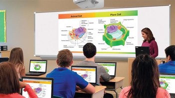 Papan tulis di kelas pakai kapur. Sekarang banyak yang pakai proyektor. Foto: instagram