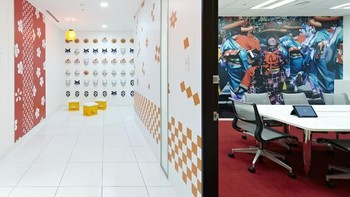 Motif bangunan di kantor antara lain terinspirasi tekstil asal Jepang.  Foto: Office Snapshot