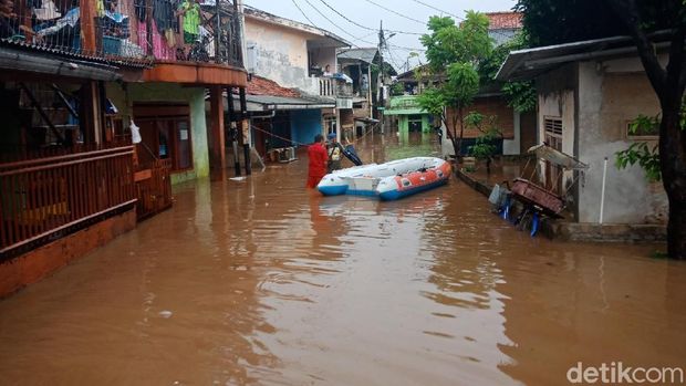 Potret banjir di Rawa Jati, Pancoran, Jakarta Selatan