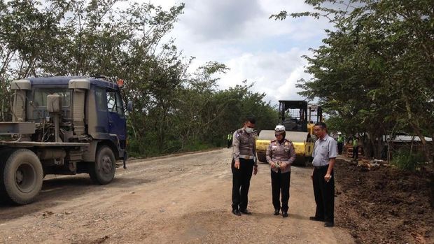 Jalan Provinsi Rusak, Truk Terjebak Kubangan Lumpur di Siak