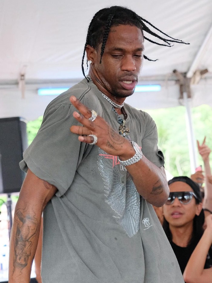 BRIDGEHAMPTON, NY - JULY 22:  Rapper Travis Scott celebrates #REVOLVEintheHamptons Close Out Party with Moet & Chandon on July 22, 2017 in Bridgehampton, New York.  (Photo by Matthew Eisman/Getty Images for Moet & Chandon)