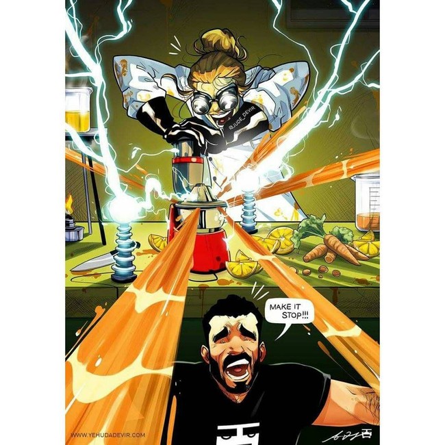 Sang istri akan dengan senang hati membuat racikan untuk meningkatkan kesehatan dan stamina yang mengandung berbagai jenis buah ataupun sayur. Tapi, si suami tak suka meminum jus sayur dan buah tersebut. Foto: Instagram jude_devir