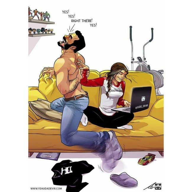 Salah satu hal yang biasa dilakukan adalah ketika sang suami tak dapat menggaruk punggungnya, dan memintamu untuk menggaruknya. Foto: Instagram jude_devir