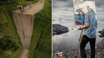 Bagian kiri pemakai sepeda menemui jalan buntu dan yang kanan pelukis seperti menyatu dengan lukisannya. Foto: istimewa/erikjohansson