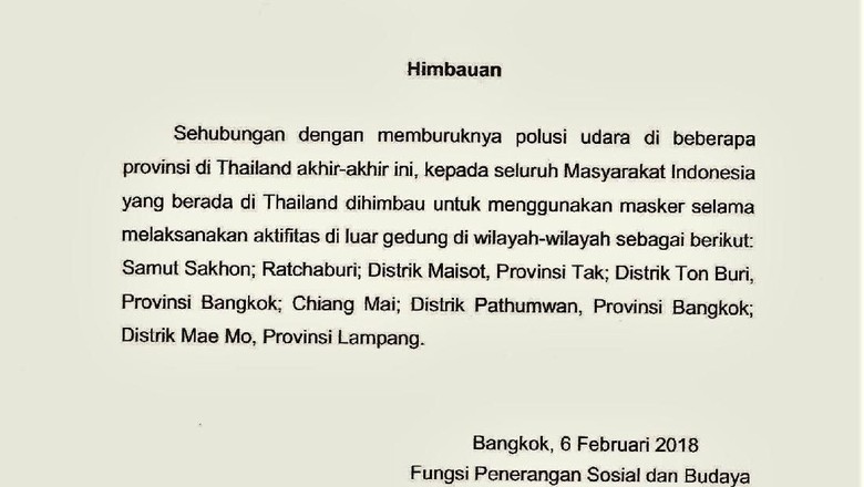 Polusi Udara di Thailand Memburuk, WNI Diimbau Pakai Masker Polusi Udara di Thailand Memburuk, WNI Diimbau Pakai Masker