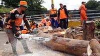 Sebelum diangkut ke dalam truck, sampah-sampah itu terlebih dahulu dipotong kecil-kecil agar mudah dibuang.