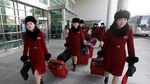 Gaya Cheerleader Korea Utara Saat Tiba di Korsel