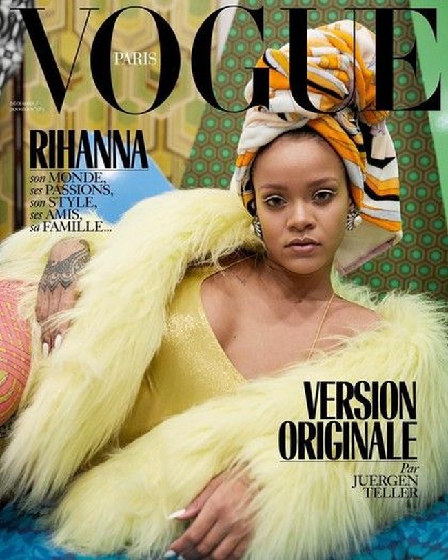 Gaya Rihanna yang mengenakan handuk di kepala saat pemotretan cover majalah Vogue Paris ini jadi inspirasi pengguna media sosial. Foto: Instagram
