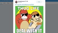 Foto: Kartun orangutan dan bekantan di logo Visit Malaysia 2020 memang jadi perhatian traveler. Mengapa mereka mesti pakai kacamata ya? Thug Life banget kalau kata meme ini. (Twitter/@ibnu7739)