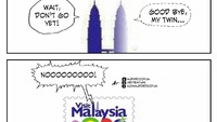Foto: Ada juga yang membuat komik soal logo Menara Kembar Petronas yang mesti berpisah. Di dalam logo Visit Malaysia 2020, Twin Tower Petronas digambarkan sedikit menerawang, dan hanya satu menara saja yang tampak. (Twitter/@ArifRafhanDraw)