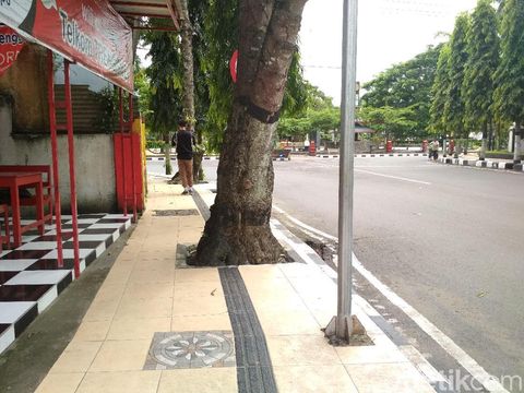 Guiding block terhalang pohon/
