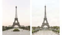 Seorang fotografer asal Prancis bernama Francois Prost melakukan perjalanan ke Tianducheng di China untuk memotret replika dari Menara Eiffel di Paris. Bisa bedakan mana yang asli dan imitasi? (Francois Prost/CNN)