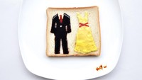 Youre my butter half. Bernuansa baju pernikahan, sang seniman membuat dress wanita dari butter dan saus bovril untuk jas prianya. Foto: Hong Yi