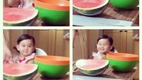 Duh, muka Annabel emang gemesin banget! Kalau kata Astrid, ini annabel lagi bantuin bikin jelly kesukaannya. Foto: Instagram Astrid Tiar