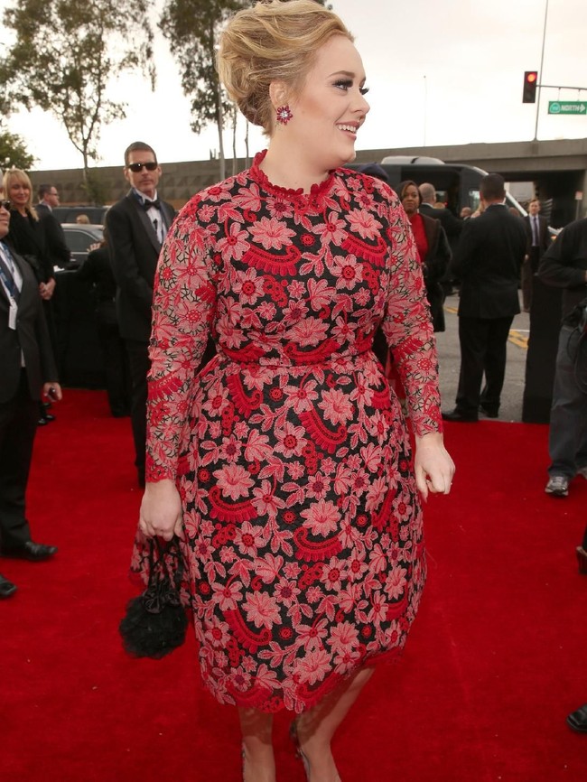 Gaun merah Valentino yang Adele pakai di Grammy Awards 2013 juga jadi target nyinyiran netizen. Foto: Dok. Getty Images