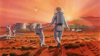 Seniman bernama Robert Murray menggambarkan sebuah keluarga yang bahagia dapat tinggal di Mars. (Foto: humanmars)