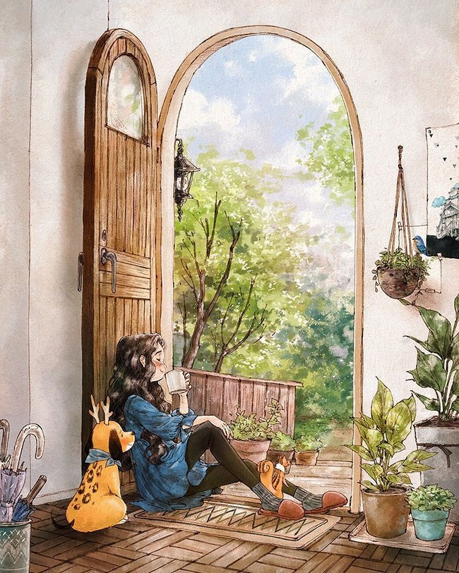 Rileks hanya dengan berdiam diri sambil menikmati secangkir teh atau kopi Foto: Instagram @_aeppol