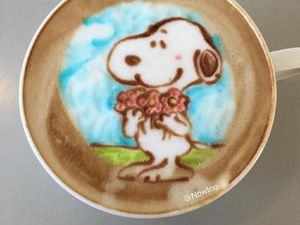Ah, Lucunya  Snoopy dan Doraemon Dalam Goresan Latte Art Barista Nowtoo Sugi Ini!