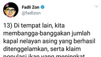 Pada 7 Februari 2018, Fadli Zon memaparkan alasan Gerindra makin percaya diri setelah berusia 10 tahun. Dalam beberapa bagian rangkaian tweet-nya, Fadli juga menyindir kinerja pemerintahan Presiden Joko Widodo. Salah satunya Kementerian Kelautan dan Perikanan.