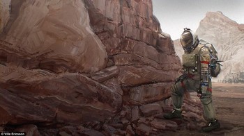 Tampak seorang pengelana di Mars yang mengenakan pakaian luar angkasa. (Foto: Dailymail)