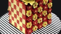 Merah emas merupakan paduan mewah cake Imlek ini. Paduan cake mnetega dan red velvet dari bit, dihiasi dengan bunga peony dari gula.Foto: Instagram Ms Bs Cakery